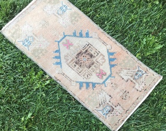 Small Rug Carpet, Small Oushak Rug, Vintage Small Rug, Small Turkish Rugs, Small Carpet, Bath Mat, Narrow Small Rug, Mat Rug, 3’x1’4” feet