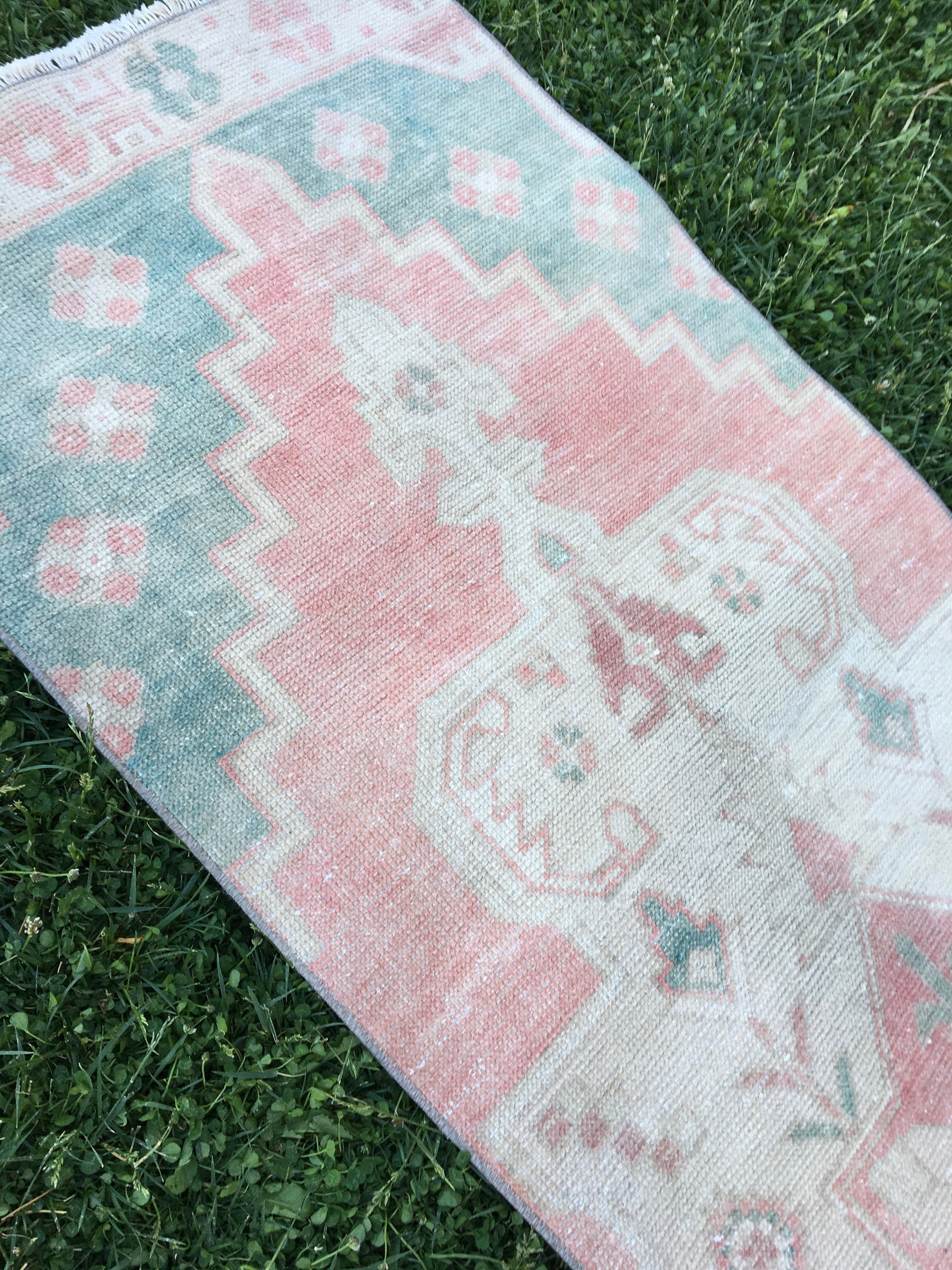 Hallway Oriental Wool Rug Runner Rug Pink and Green Runner Etsy