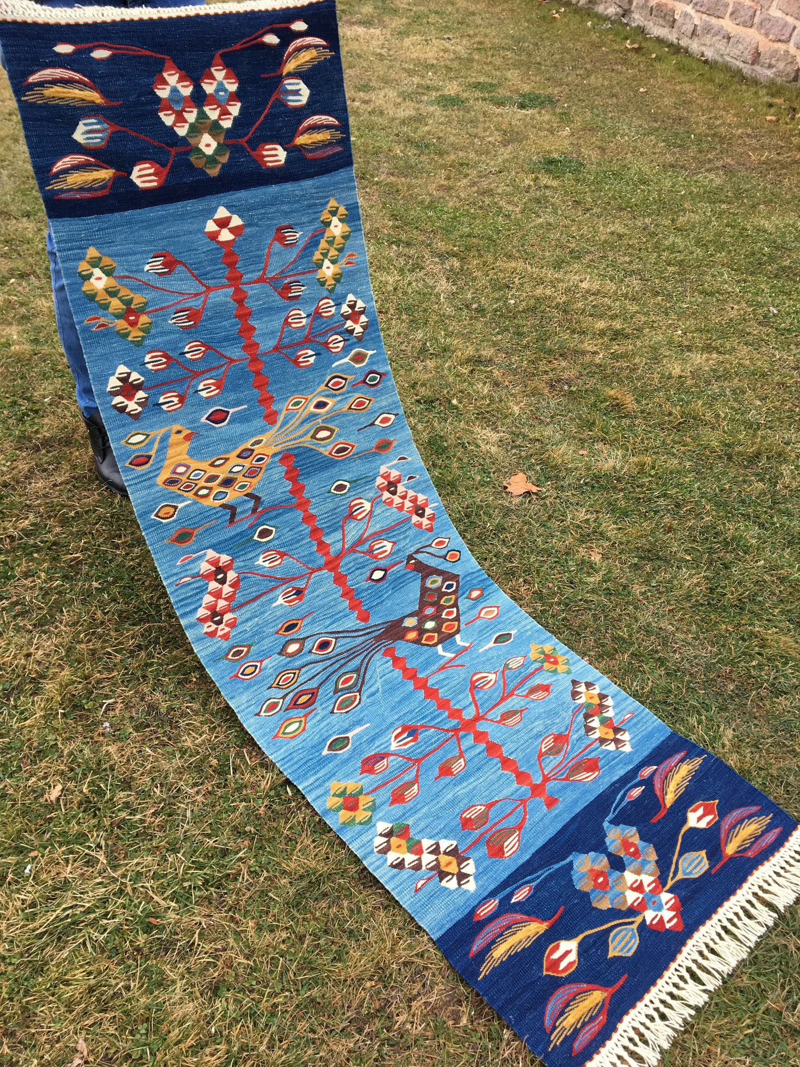 Handwoven Blue Runner Rug Rustic Small Runner Rug Vintage Etsy