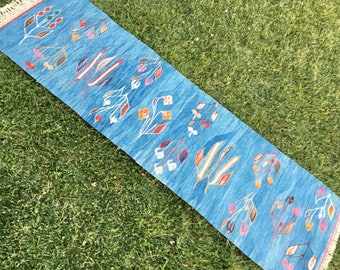 6’5”x2’ Ft, Navy Blue Runner Rug, Scandinavian Runner Rug, Boho Rug Runner, Turkish Runner Rug, Kilim Rug Runner, Decorative Home Living Rug