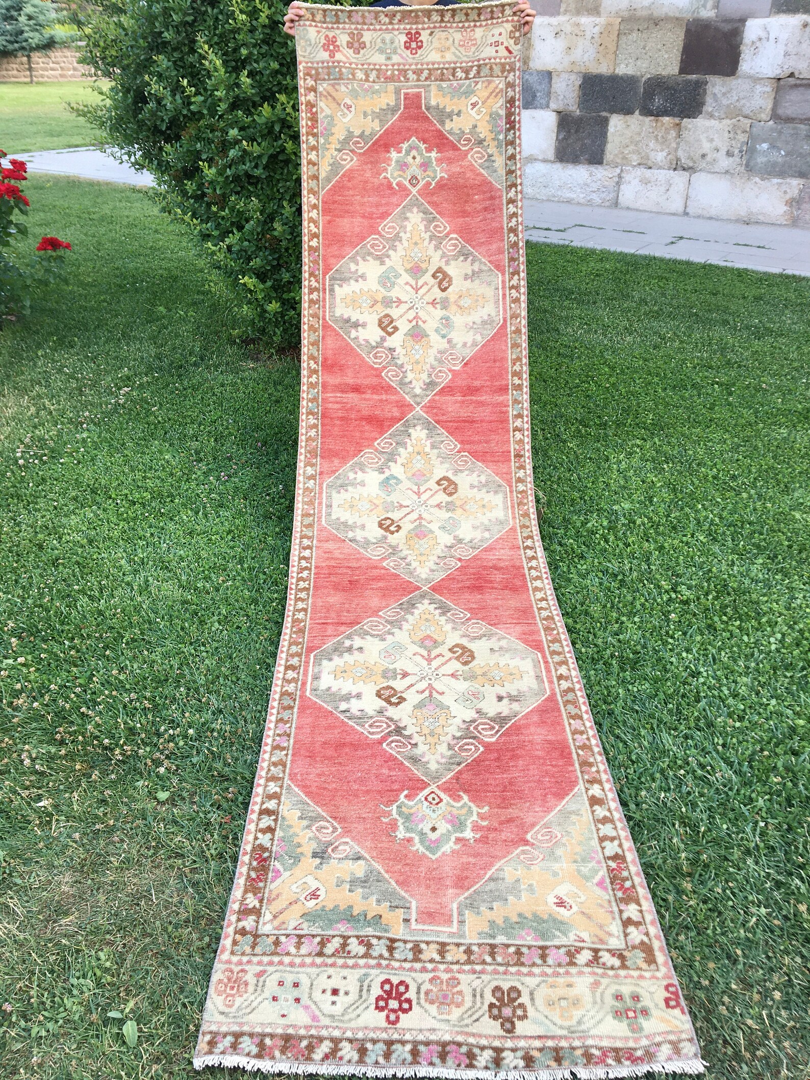 Runner Rug Coral Color Runner Rug 25x109 ft Turkish Etsy