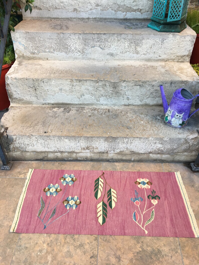 135x312 ft Oriental Wool Small Pink Rug Small Carpet Etsy