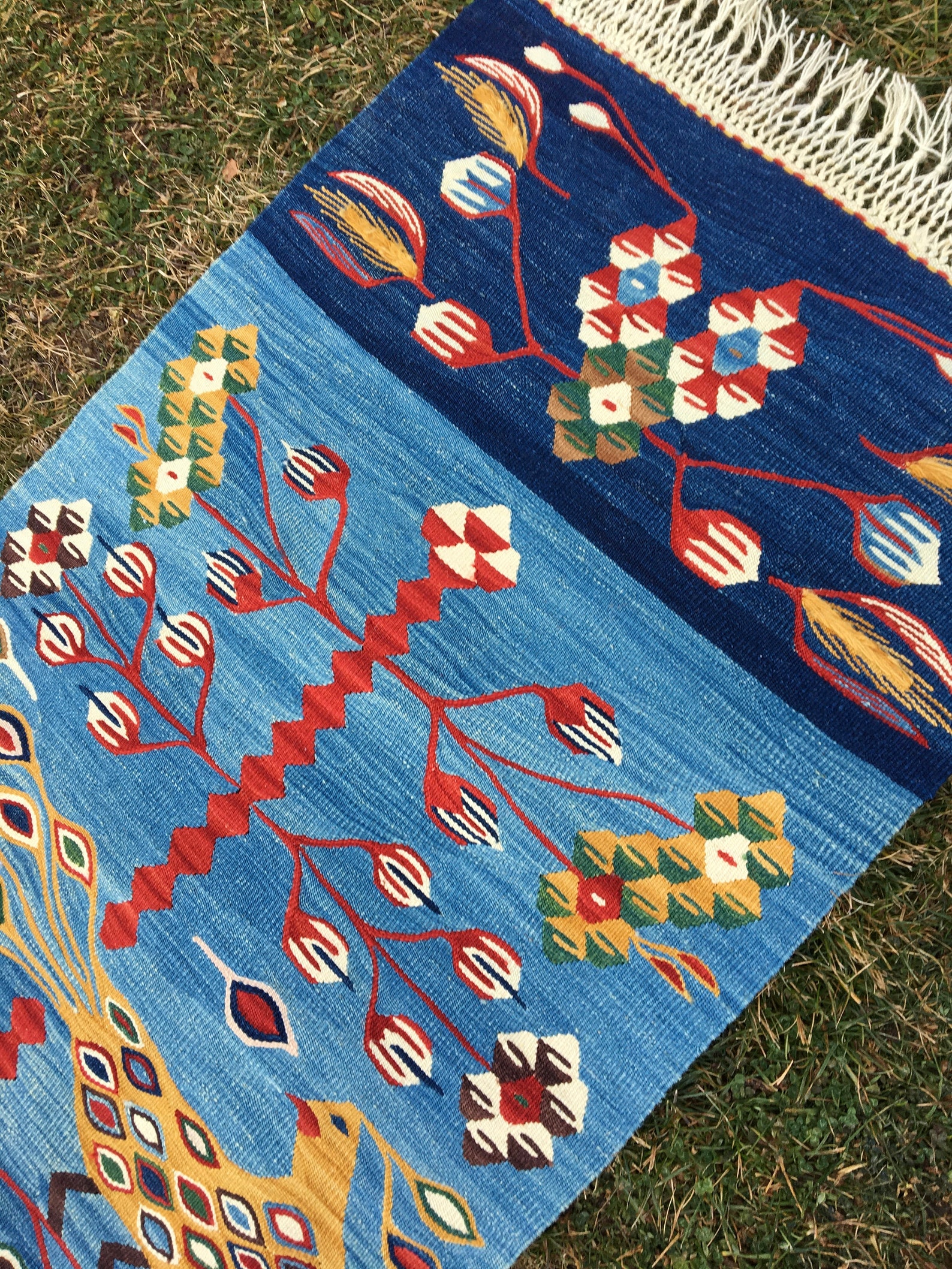 Handwoven Blue Runner Rug Rustic Small Runner Rug Vintage Etsy