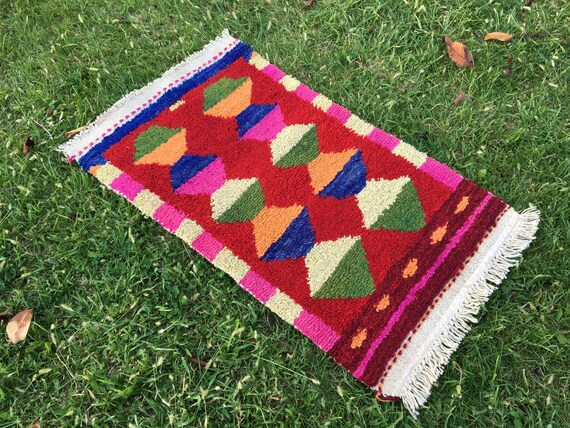 Bohemian Small Rug, Shaggy Rug, Bath Mat, Vintage Rug, Turkish Rug, Oushak Rug, 1’74x3’ ft, Red Small Rug, Small Floor Rugs, Outdoor Rug