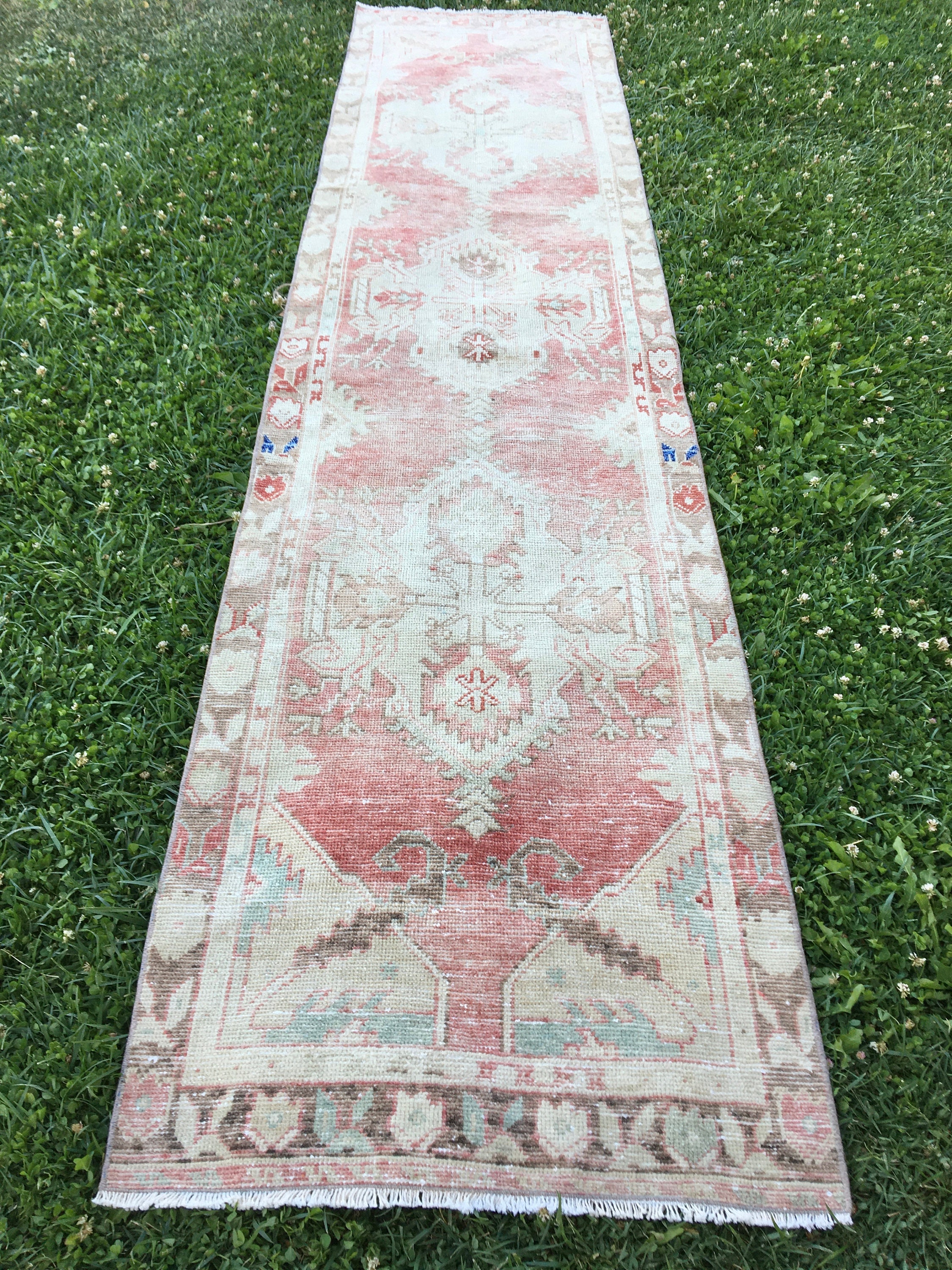 Distressed Low Pile Pale Red Rug Runner Kitchen Runner Rug Etsy