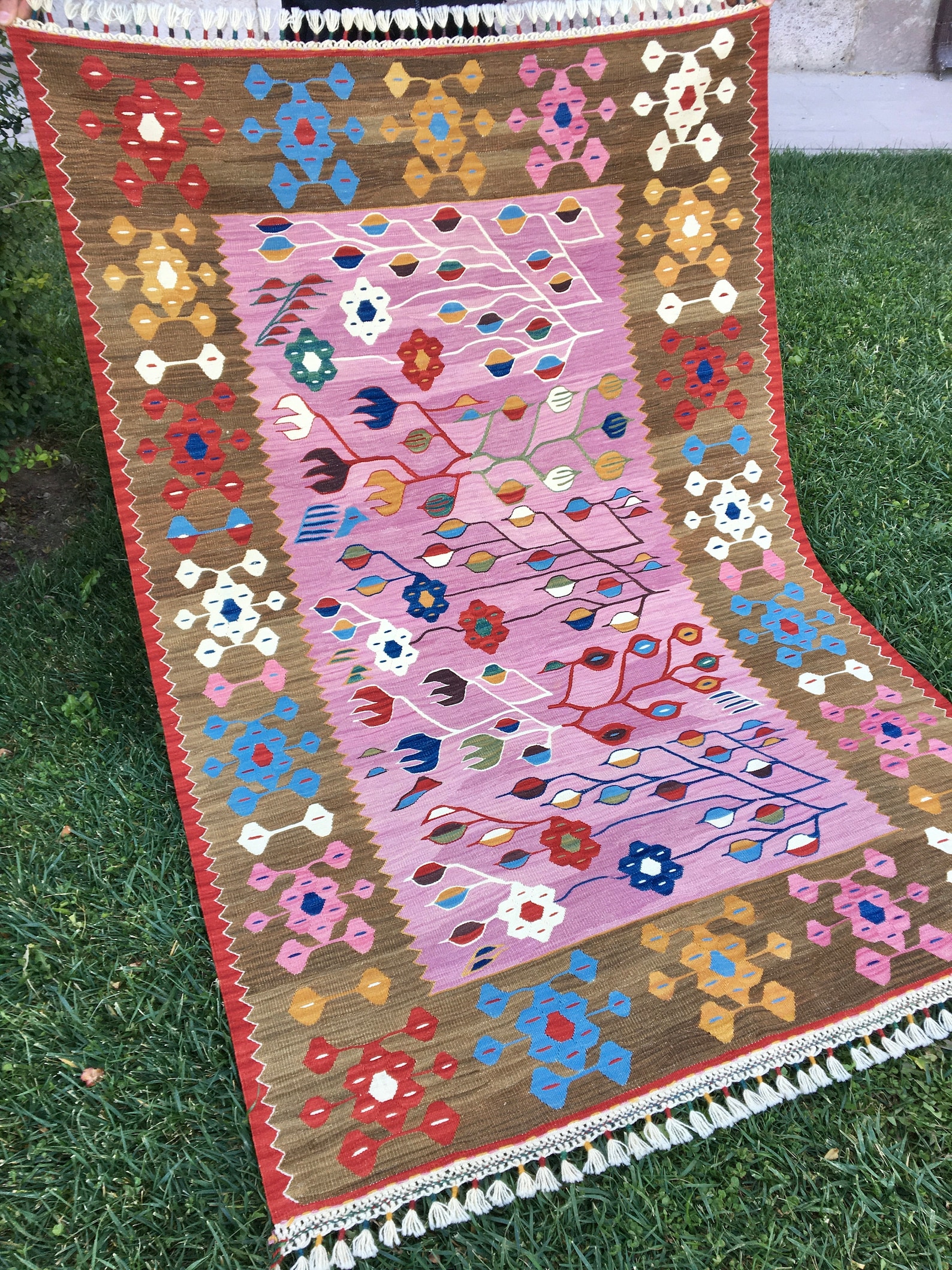 Oriental Pink Rug Kilim Rug Vintage Pink Rug Oushak Rug Etsy