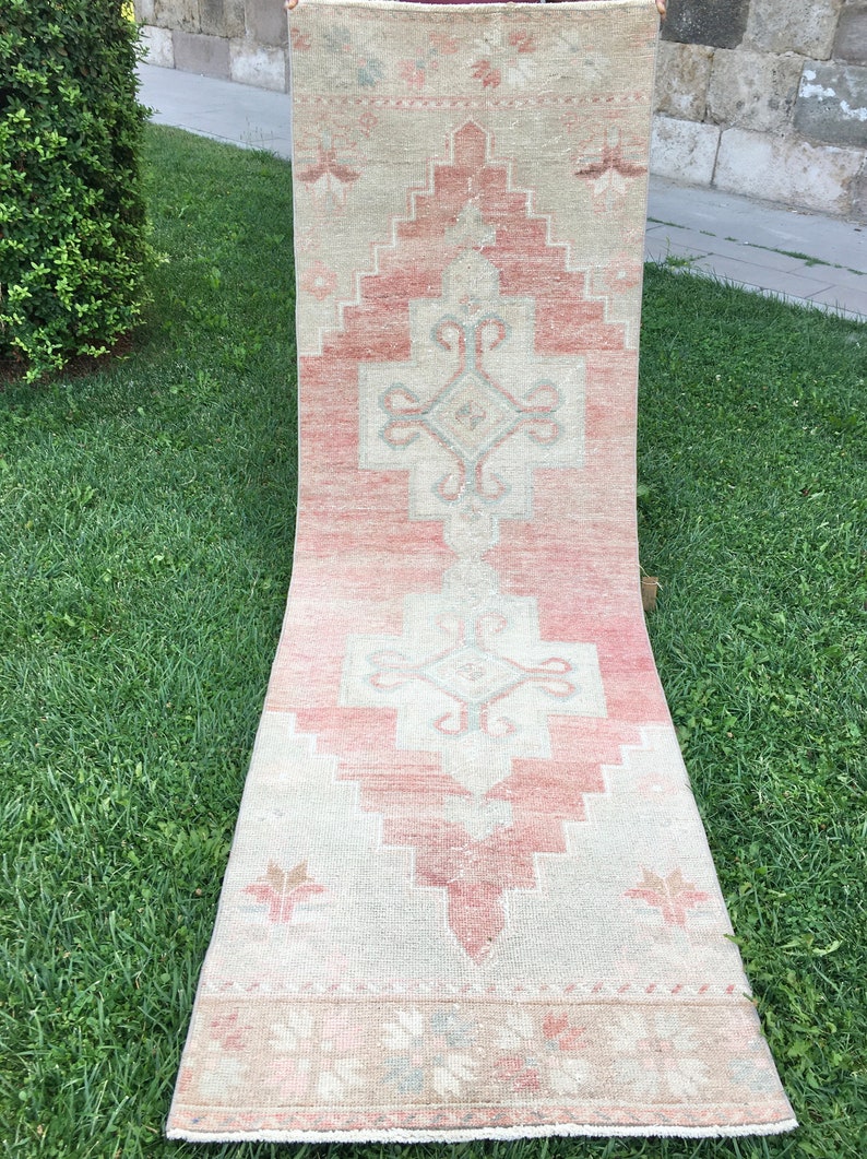Pale Pink Runner Rug Turkish Runner Vintage Rug Runner Etsy