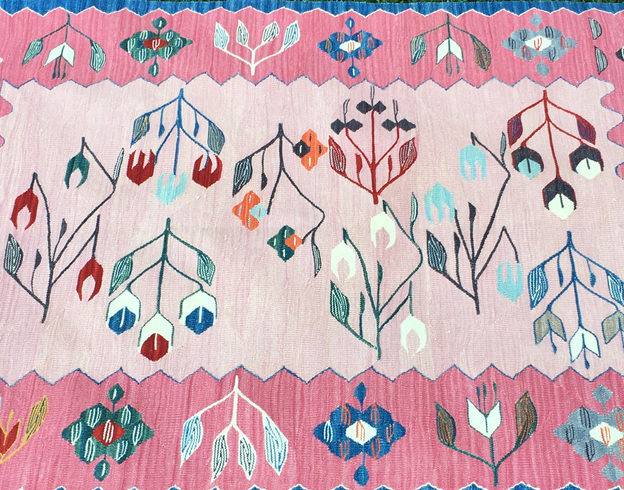【SALE 】超大判315×204 トルコ直輸入 ラグ 手織り キリム ピンク系 SALE 】超大判315×204 トルコ直輸入 ラグ 手織り キリム ピンク系｜Www