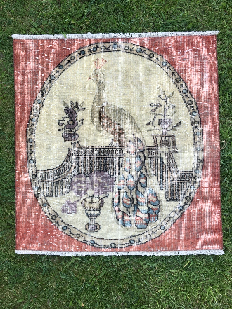 Vintage Turkish Small Square Rug Oushak Rug Distressed Wool | Etsy