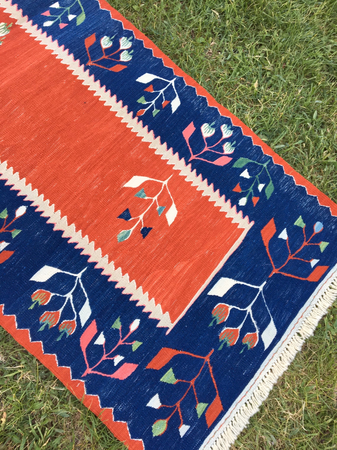 Oriental Red And Blue Kilim Rug Runner Turkish Runner Rug Etsy