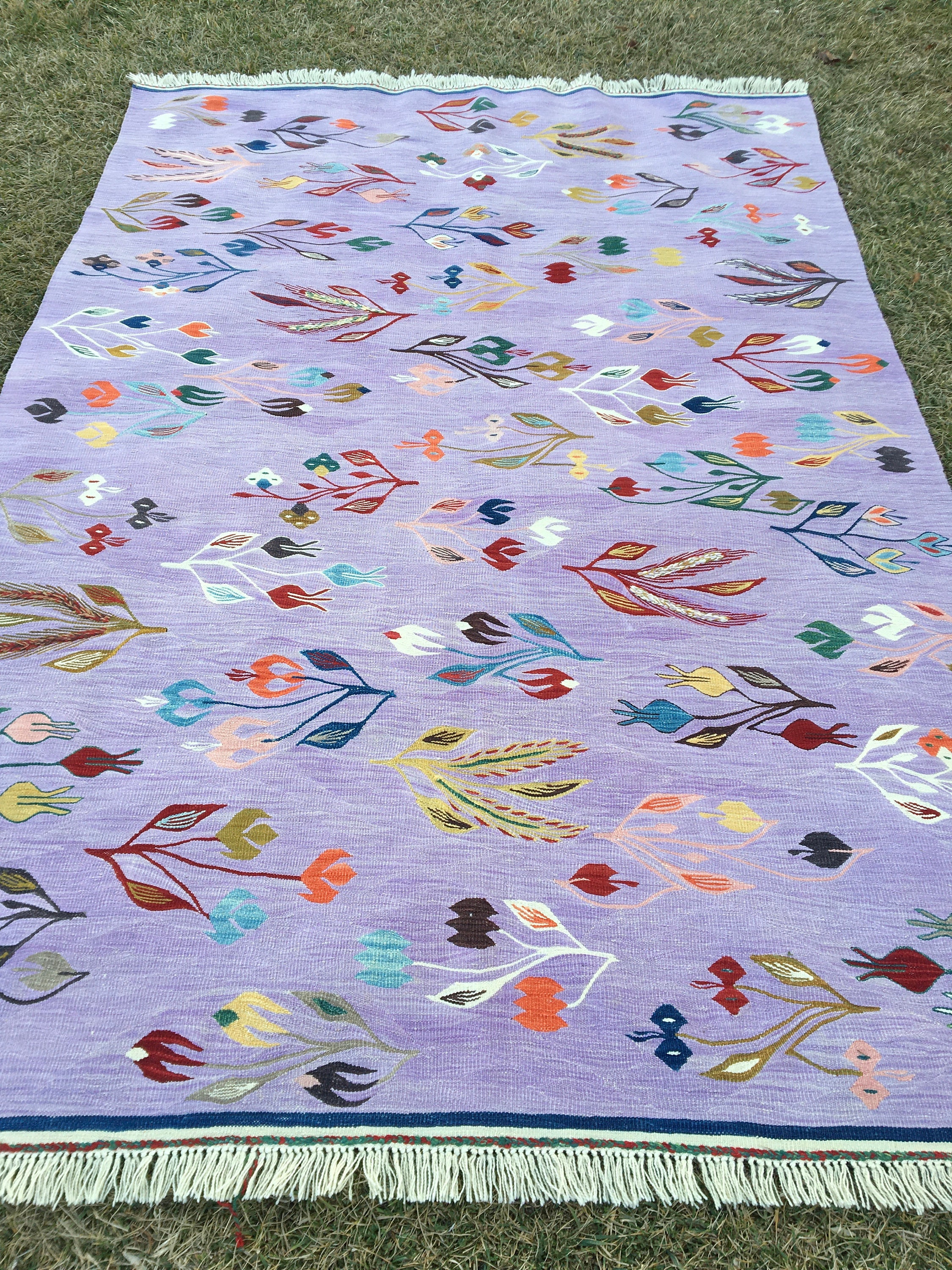 Lilac Rugs Pattern 5’x7’6” Feet, Floral Lilac Color Rug, Handmade Wool Rug, Kilim Rug ...
