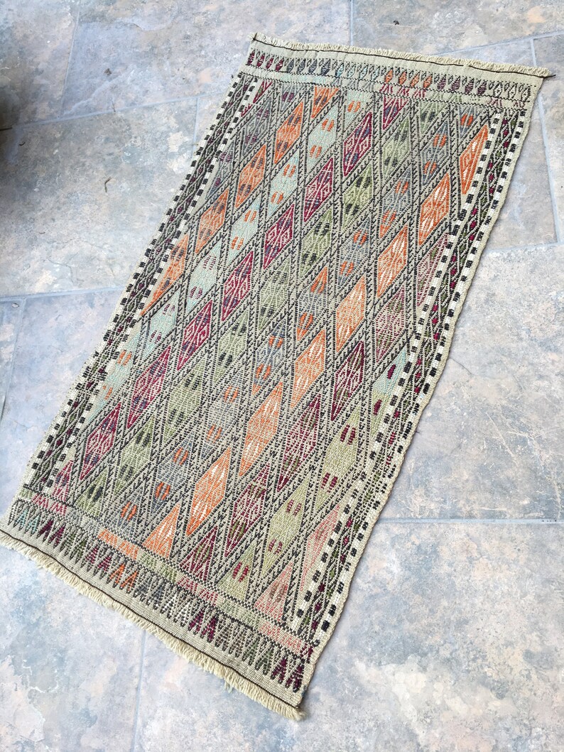 Handwoven Embroidery Small Antique Rug, Bath Mat Rug Vintage, Small ...