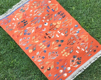 Tappeto floreale arancione, nuovo tappeto turco Oushak fatto a mano, tappeto Kilim, Kelim Teppich, Tapis, tappeto, tappeto in lana per soggiorno, decorazione per la casa, 3'8x5'8