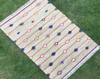 Dark See Green Kilim Rug, 4x6 Modern Kilim, Turkish Kilim Rug, Area Kilim Rug, Decorative Home Rugs, Weaving Kilims, Oushak Rug