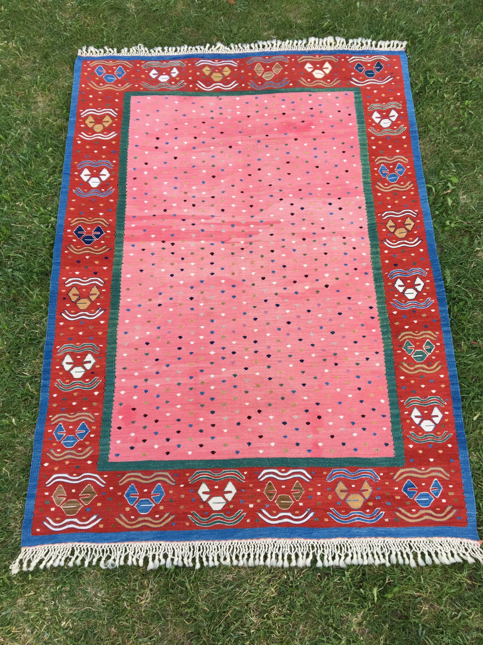 Hand Woven Pink Kilim Rug Oriental Red and Pale Pink Kilim Etsy