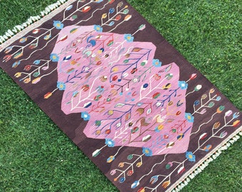 Orientalny różowy dywan, dywan kilimowy, dywan różowy Vintage, dywan Oushak, turecki różowy dywan kilimowy, dywanik kilimowy kuchenny, dywan różowy kilimowy, 5'7 "x3'8" ft