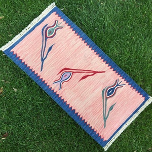 Rustic Primitive Rug, Pink Boho, Pink Floor Covering, Vintage Kilim Rugs, Rustic Table Decor, Pink Decor Rug, Hanging Tabestry, 1’5x2’8 feet