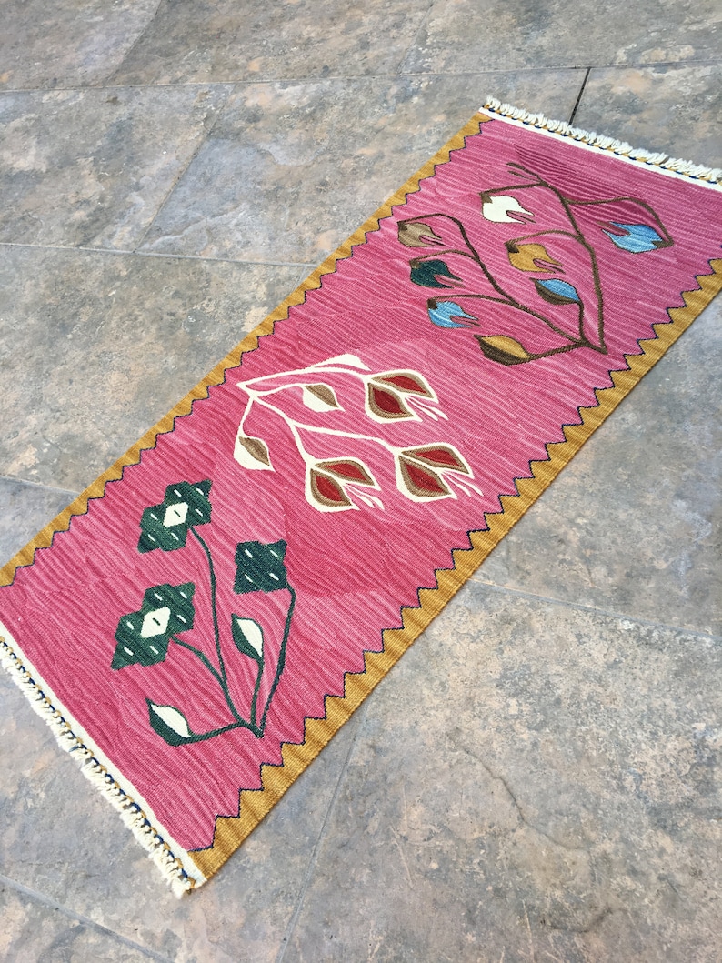 Oriental Very Special Pink Kilim Carpet for Your Bathroom Etsy