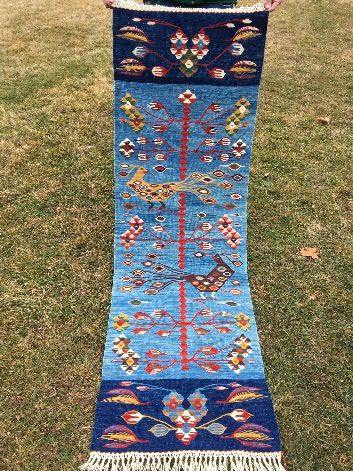 Handwoven Blue Runner Rug Rustic Small Runner Rug Vintage Etsy