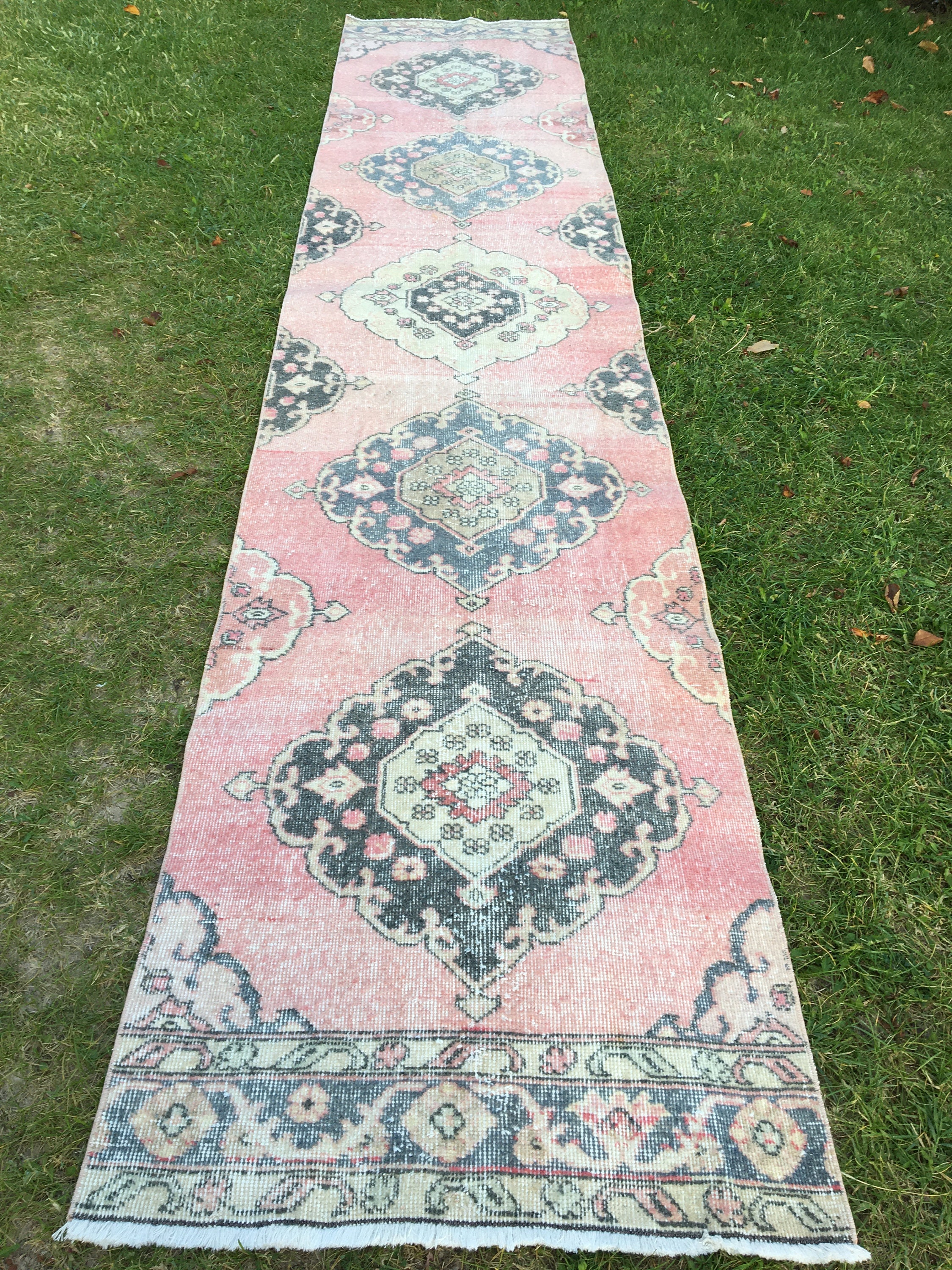Oriental Light Pink Runner Rug Oushak Rug Runner Vintage Etsy