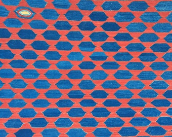 Handwebteppich, KelimTeppich, Blauer und Roter Teppich, Neuer Oushak Teppich, Türkischer Teppich, Soutwestern Modern Teppich, Wohndekoration Teppich, 4'9"x6'6"6"