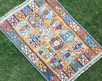 4’x5’8 Oriental Kilim, Kilim Rug, Colorful Area Carpet, Handwoven Bohemian Rug, Minimal Kilim, Turkish Kilim Rugs, Handmade Kilim