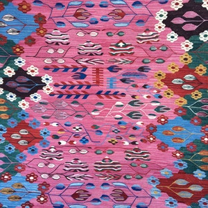 Flowering Pink Carpet, Turkis Antique Rug, Vintage Oushak Rug, Handmade Carpet, Romania Rug, Pink Kilim Rug, Hand Woven Rug, 3’8”x5’5” ft image 7