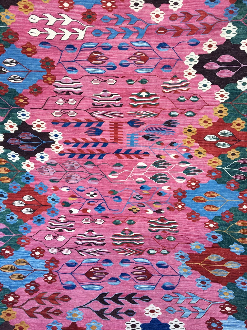 Flowering Pink Carpet, Turkis Antique Rug, Vintage Oushak Rug, Handmade Carpet, Romania Rug, Pink Kilim Rug, Hand Woven Rug, 3’8”x5’5” ft image 7