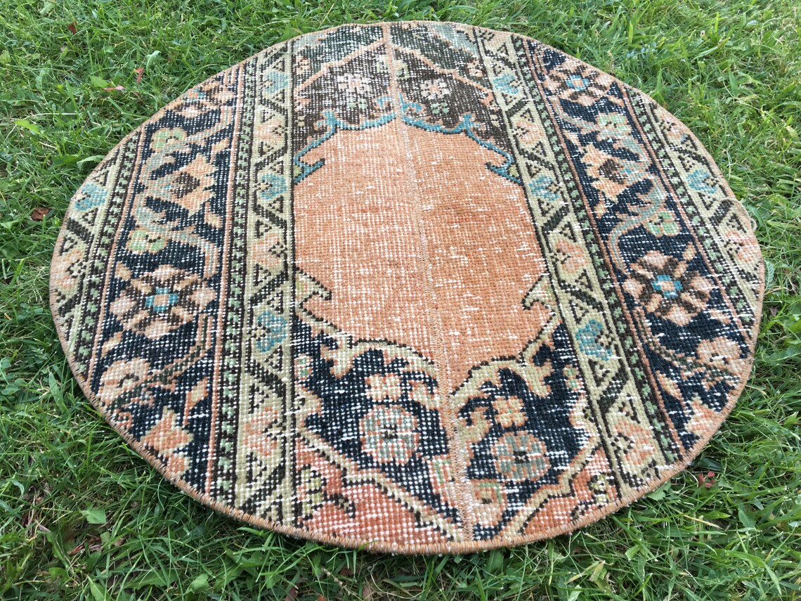 Vintage Small Round Rug Door Mat Rug Bethroom Rug Round Mat Etsy