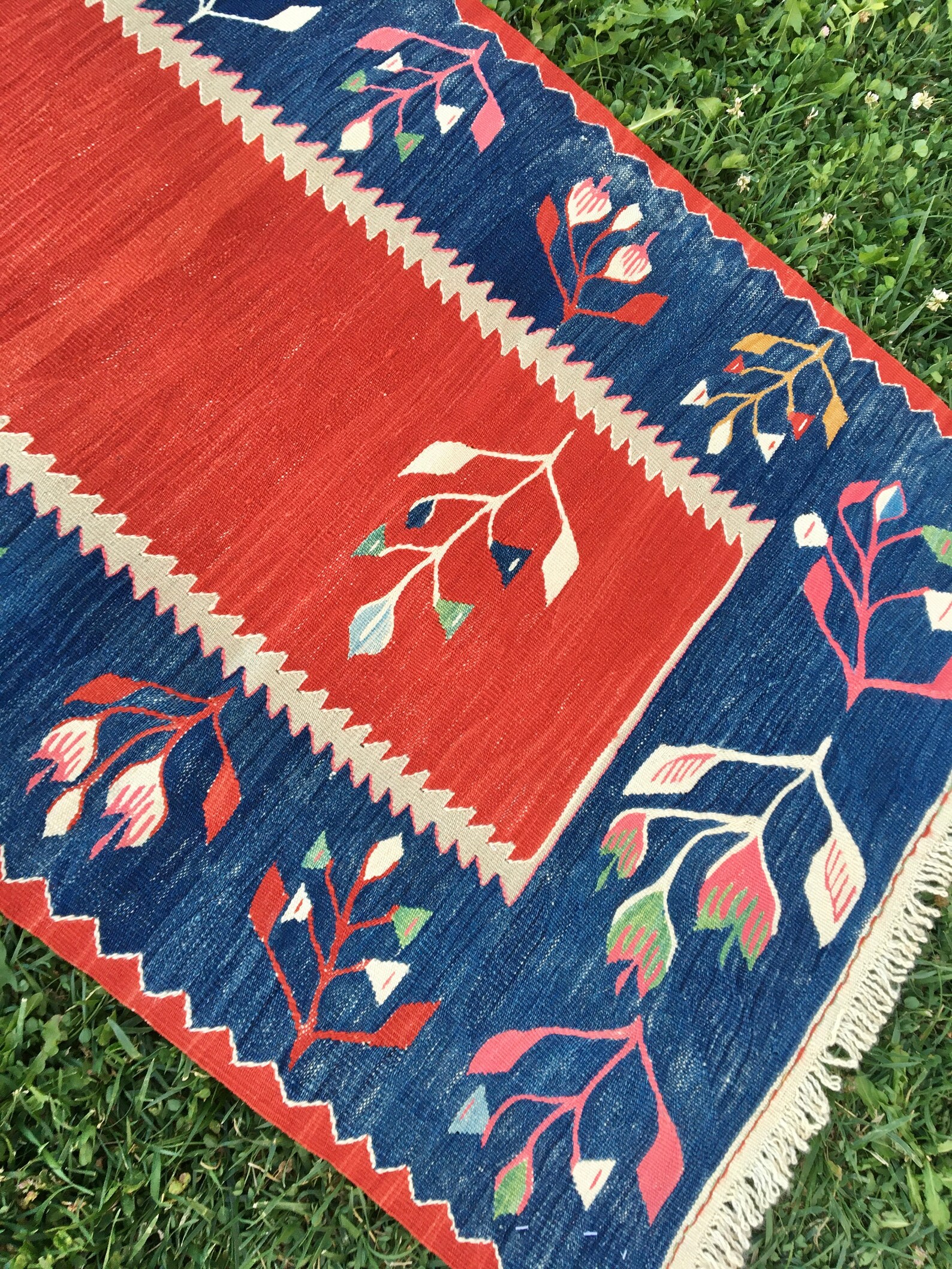Oriental Red and Blue Kilim Rug Runner Turkish Runner Rug Etsy