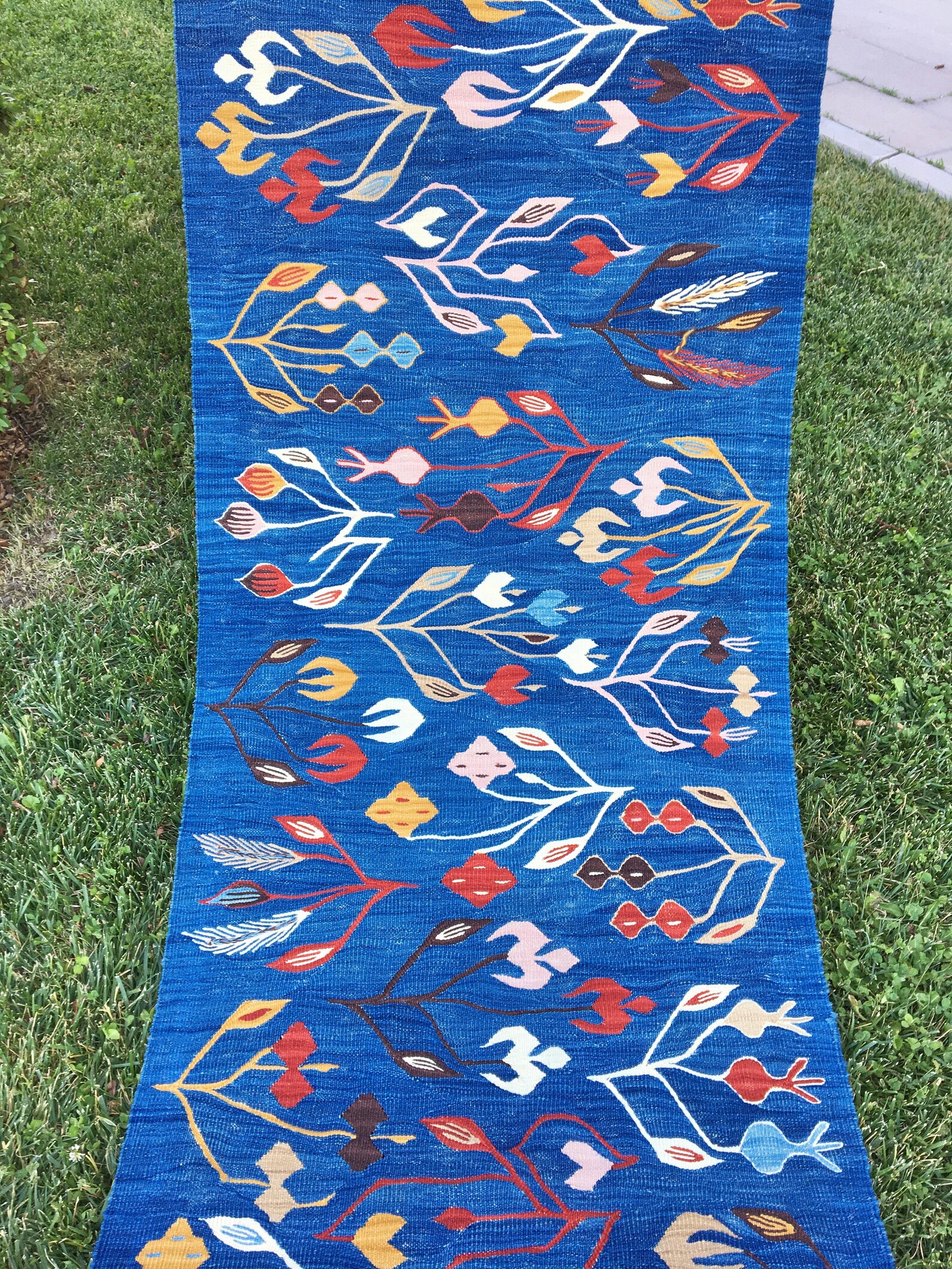 Oriental Blue Floral Runner Rug Vintage Rug Runner Turkish Etsy
