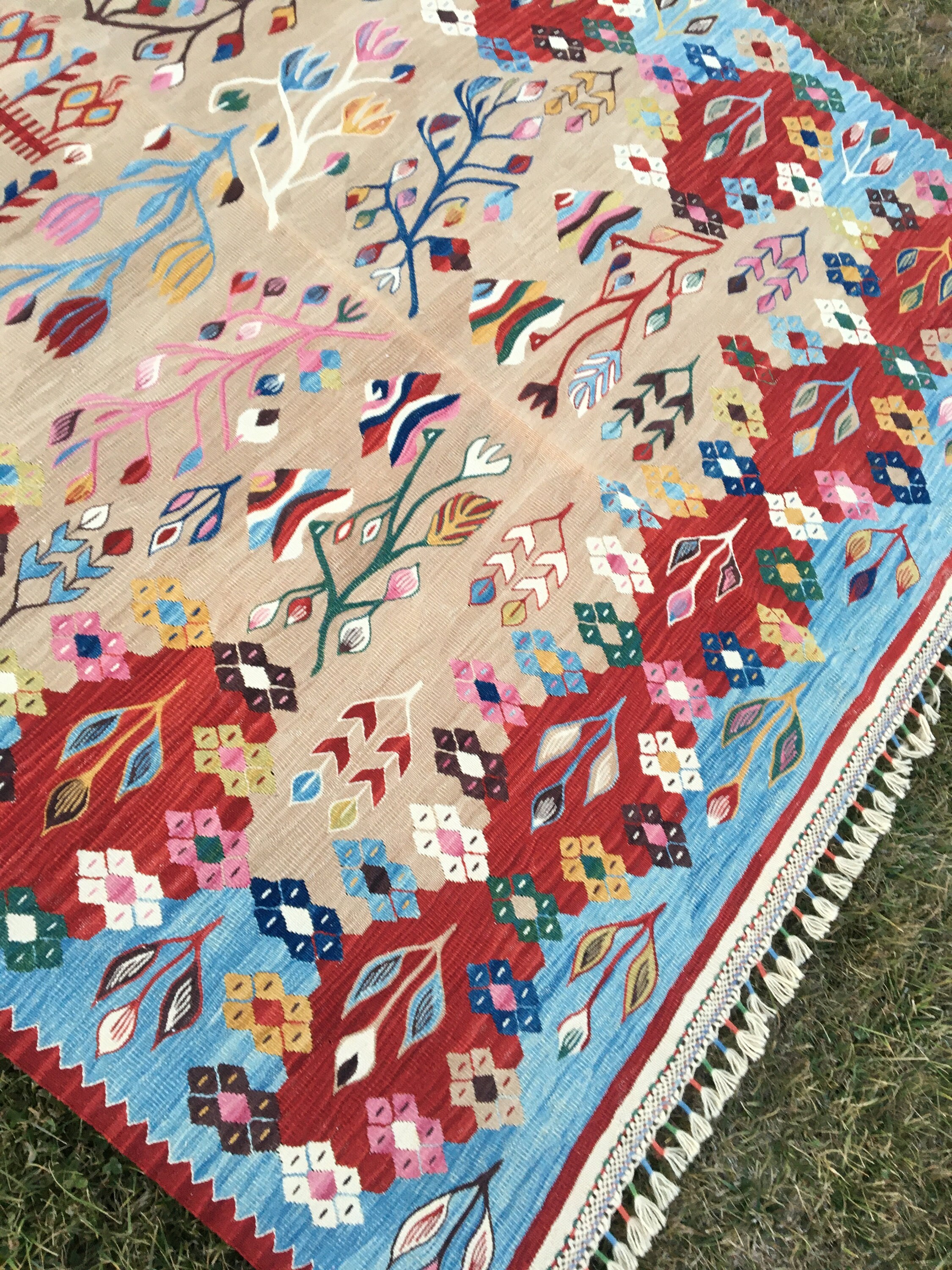 Bohemian Oriental Large Area Rug Wool Flowers Carpet Kilim Etsy UK