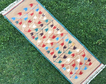 Handwoven Brown Short Flower Runner Rug, Kilim Rug Runner, Kitchen Rug Runner, Turkish Floor Runner Rug, Hallway Runner Rug, 2’x5’9” Feet