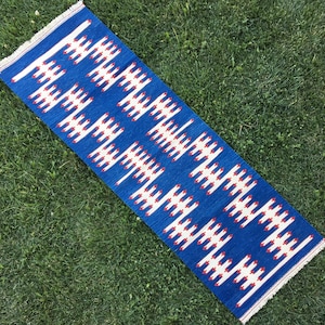 Oriental Blue Rug Runner, Turkish Runner Rug, Hand Woven Rug Runner, Kitchen Rug Runners, Vintage Runner, Hallway Rug, Home Rug, 6’7”x2’2”