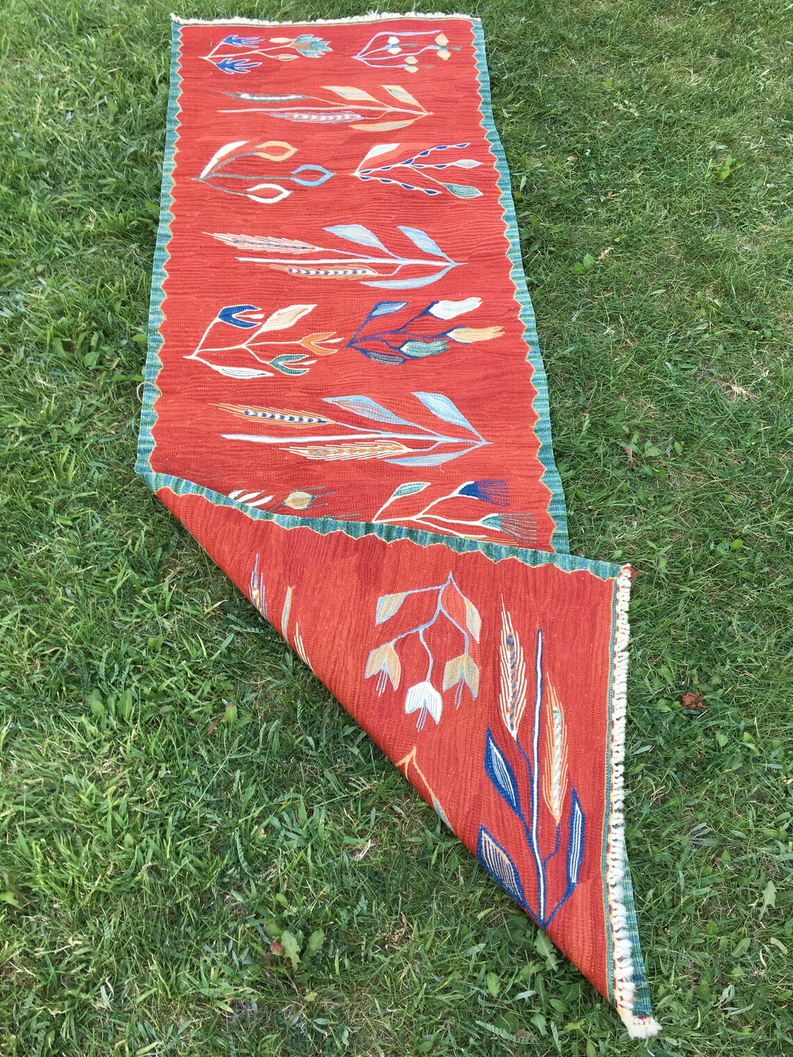Oriental Red Kilim Rug Runner Short Runner Turkish Kilim Etsy