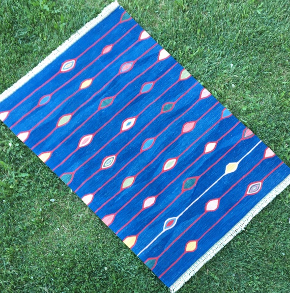 Modern Blue Area Rug, Kilim Rug, Handmade Rug, Indigo Persian Rug, Turkish Rug, Oushak Rug, Carpet Kilim, Free Shiping Rug, 4’9”x3’3” Feet
