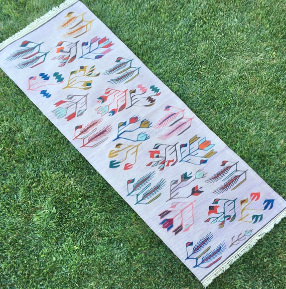 Handwoven Runner Rug, Flowers Pattern Wool Runner, Handmade Rug Runner, Hallway Rug, Kilim Rug, Boho Rug, 2’3” x 6’7” feet