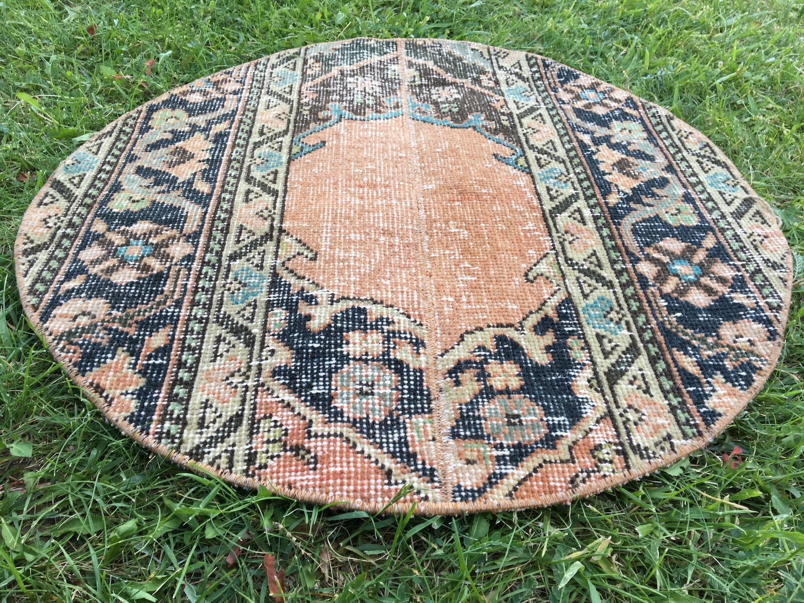 Vintage Small Round Rug Door Mat Rug Bethroom Rug Round Mat Etsy