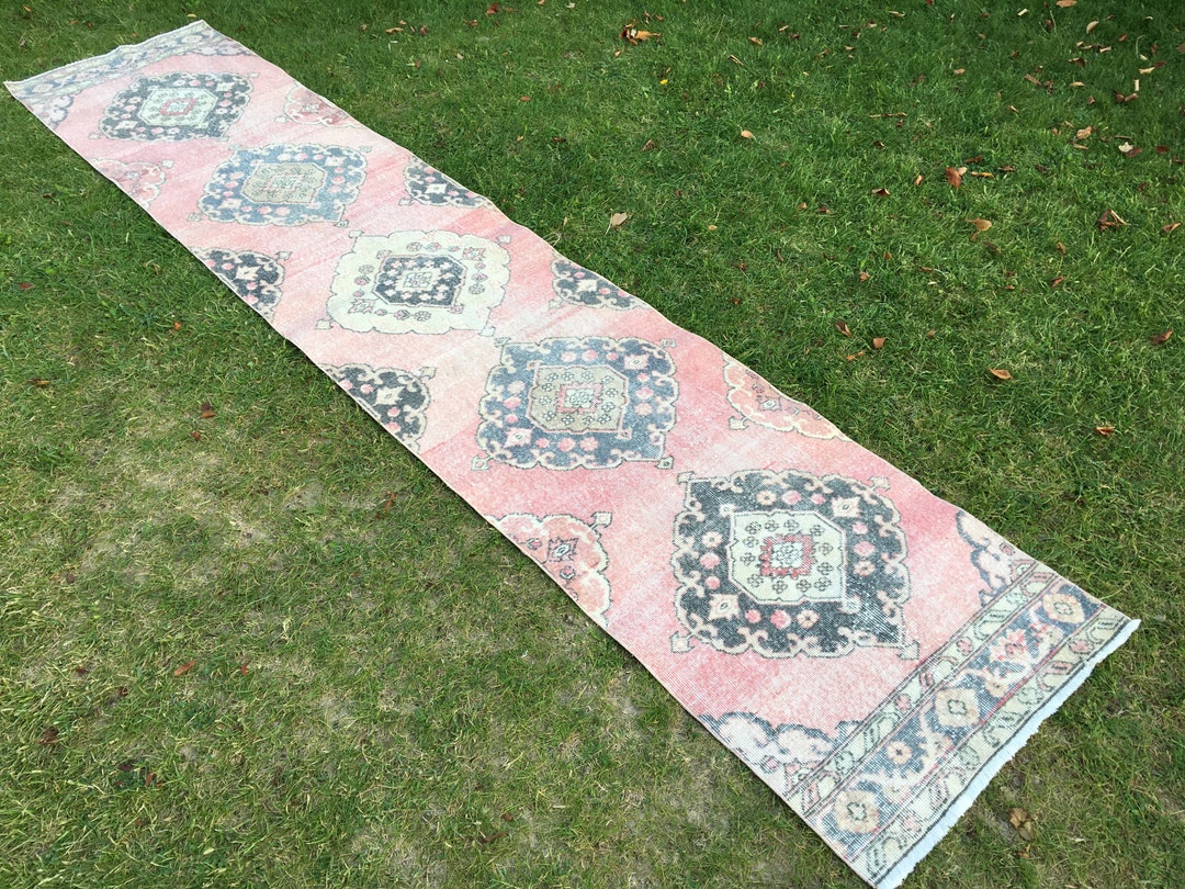 Oriental Light Pink Runner Rug Oushak Rug Runner Vintage Etsy
