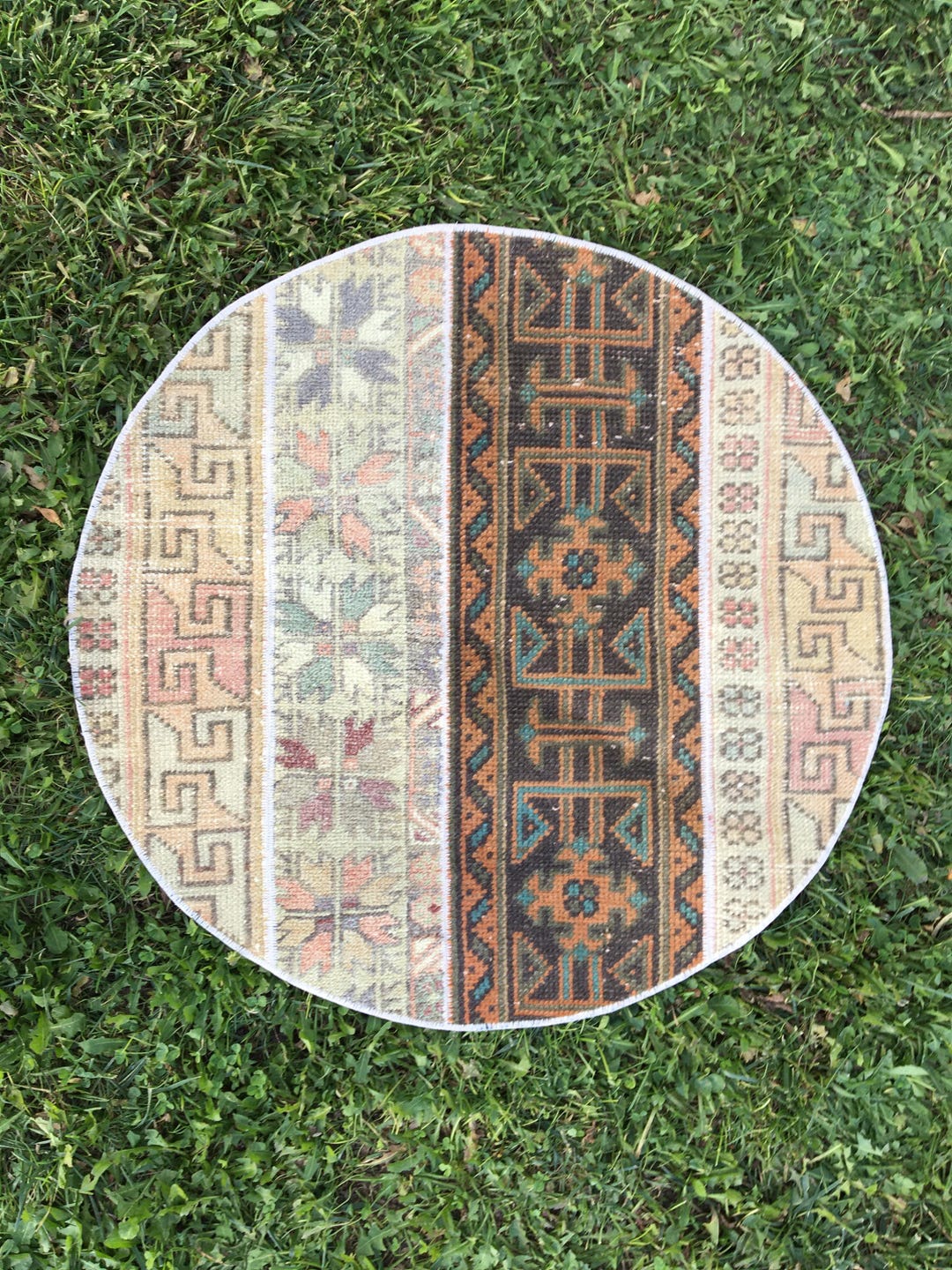 Kitchen Circle Rugs 2’5x2’5 Small Rug, Circle Rug, Parchwork Round Rug, Handmade Rug, Entry ...