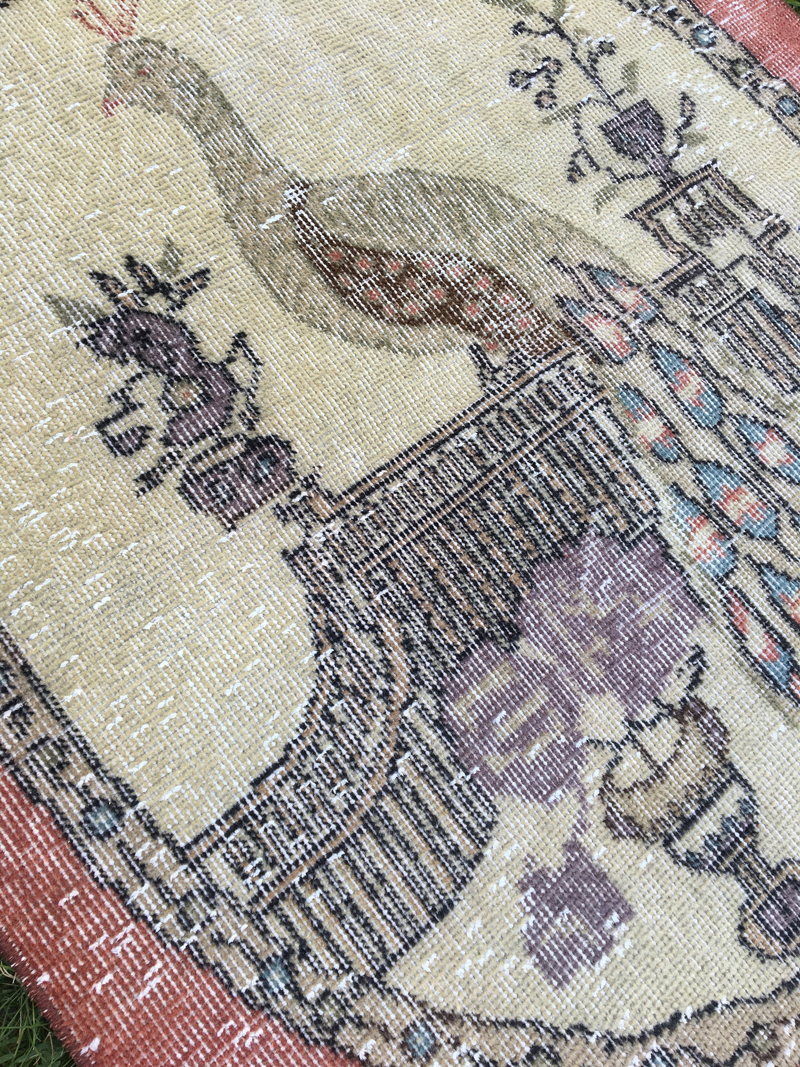 Vintage Turkish Small Square Rug Oushak Rug Distressed Wool | Etsy