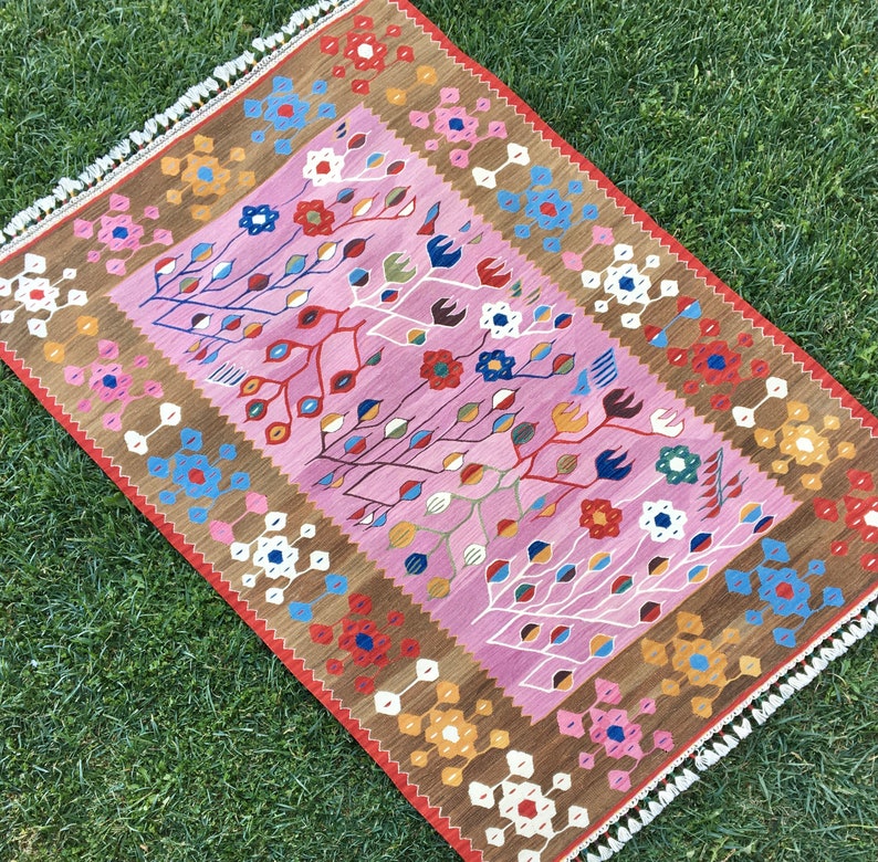 Oriental Pink Rug Kilim Rug Vintage Pink Rug Oushak Rug Etsy