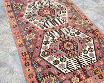 Nomadic Kelim Teppich, antike Kelim Teppich, türkische Kelim, handgemachte Teppich Kelim, Vintage Kelim Teppich, Boho Teppich, handgewebt Kelim, 4'6x10'8 ft