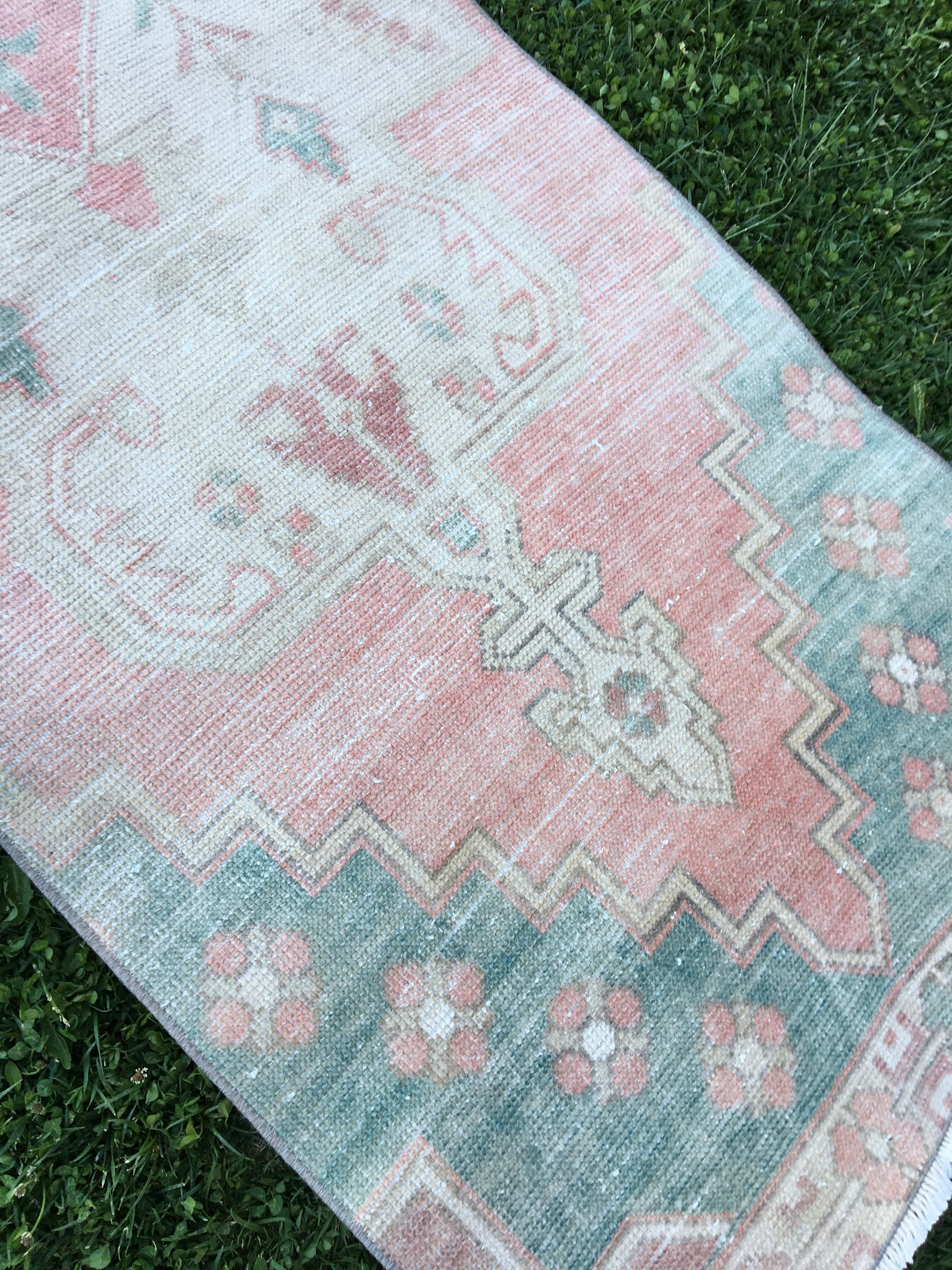 Hallway Oriental Wool Rug Runner Rug Pink and Green Runner Etsy