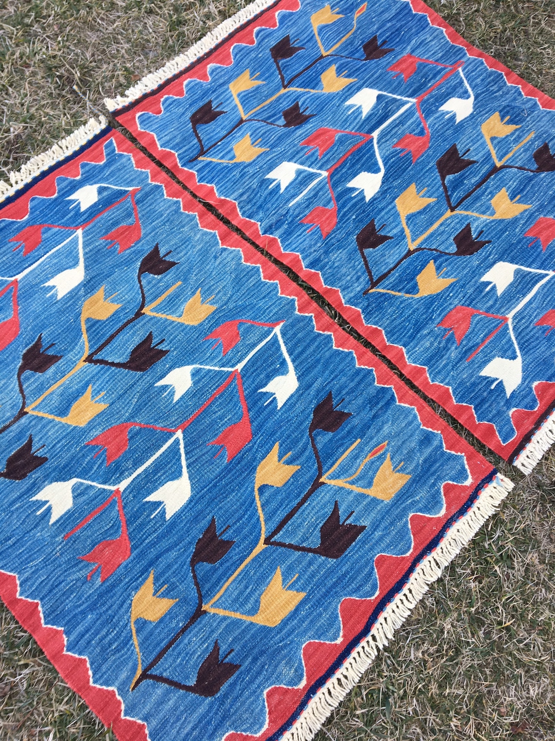 Set of Two Small Blue Kilim Rug Bathroom Rug Door Mat Rug Etsy
