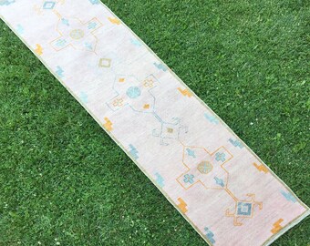 Runner Rug, Pale Pink Runner Rug, Turkish Oushak Runner, New Handmade Pink Wool Oushak Runner, Entryway Rug, Muted Pink Runner, 2’4” x 9’7”