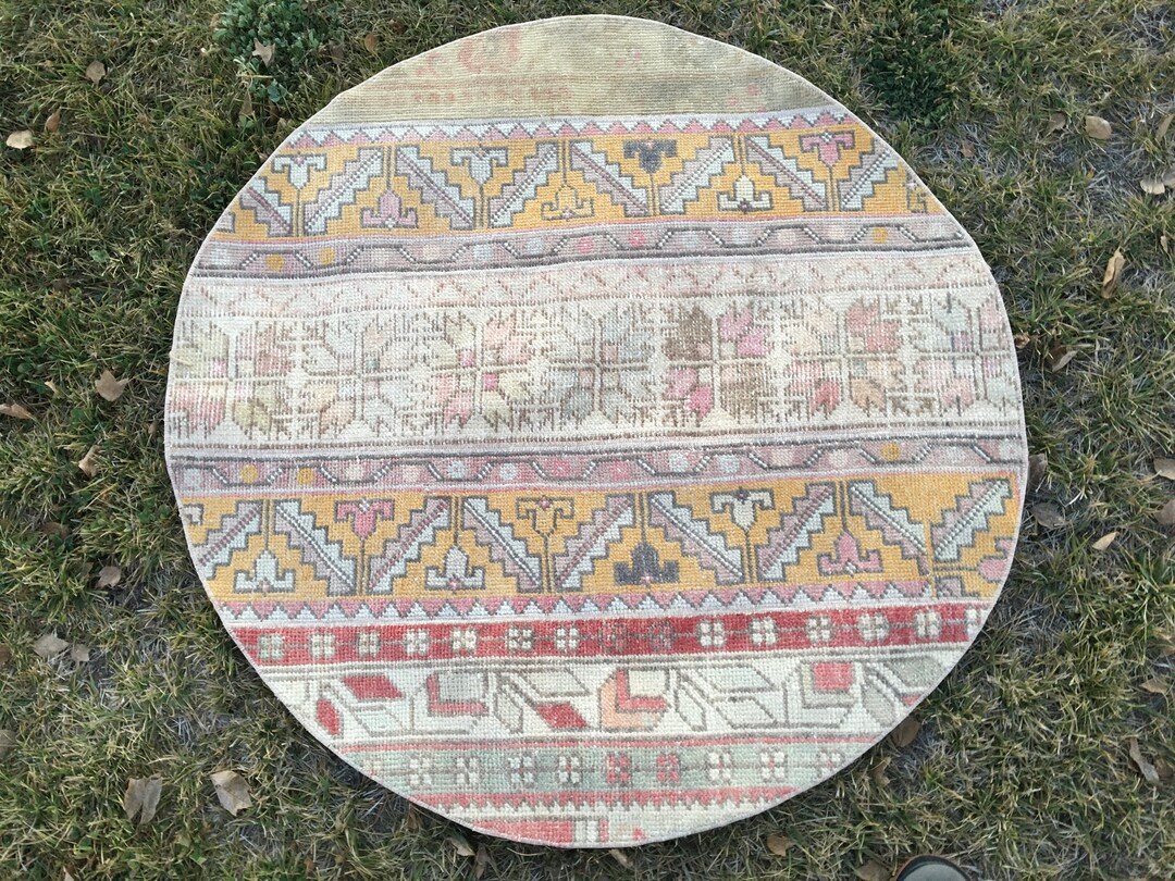 Oriental Round Rug Vintage Round Rug Patchwork Round Rug Etsy