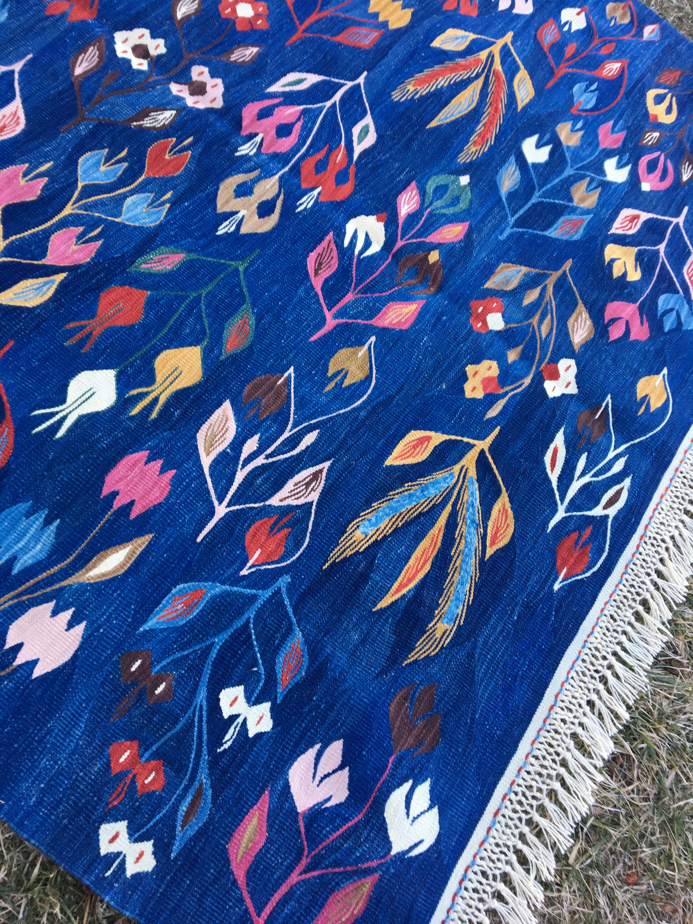 Oriental Blue Kilim Rug Flower Blue Kilim Rug Turkish Rug Etsy