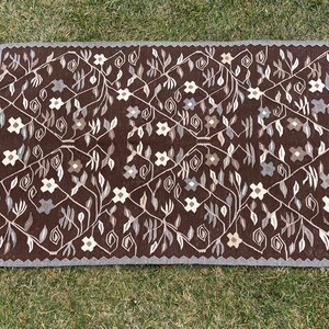 Alfombra de lana natural de flores, 3'8 x 5'4 pies, alfombra turca, alfombra de color marrón, alfombra Kilim, alfombra Oushak, alfombra tejida a mano, alfombra vintage, alfombra de área, alfombra de piso imagen 4