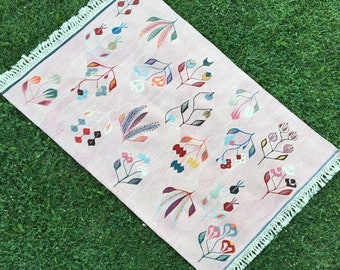 Różowy kilim, turecki kilim, dywany vintage, postarzany różowy dywan, dywan Oushak, orientalne kilimy, ręcznie robiony kilim, 3'3”x5'1” ft